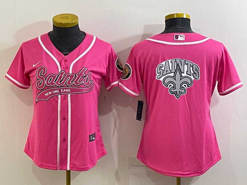 Women's New Orleans Saints Pink Team Big Logo With Patch Cool Base Stitched Baseball Jersey,We sell and wholesale Women's New Orleans Saints Pink Team Big Logo With Patch Cool Base Stitched Baseball Jersey on line form chian!